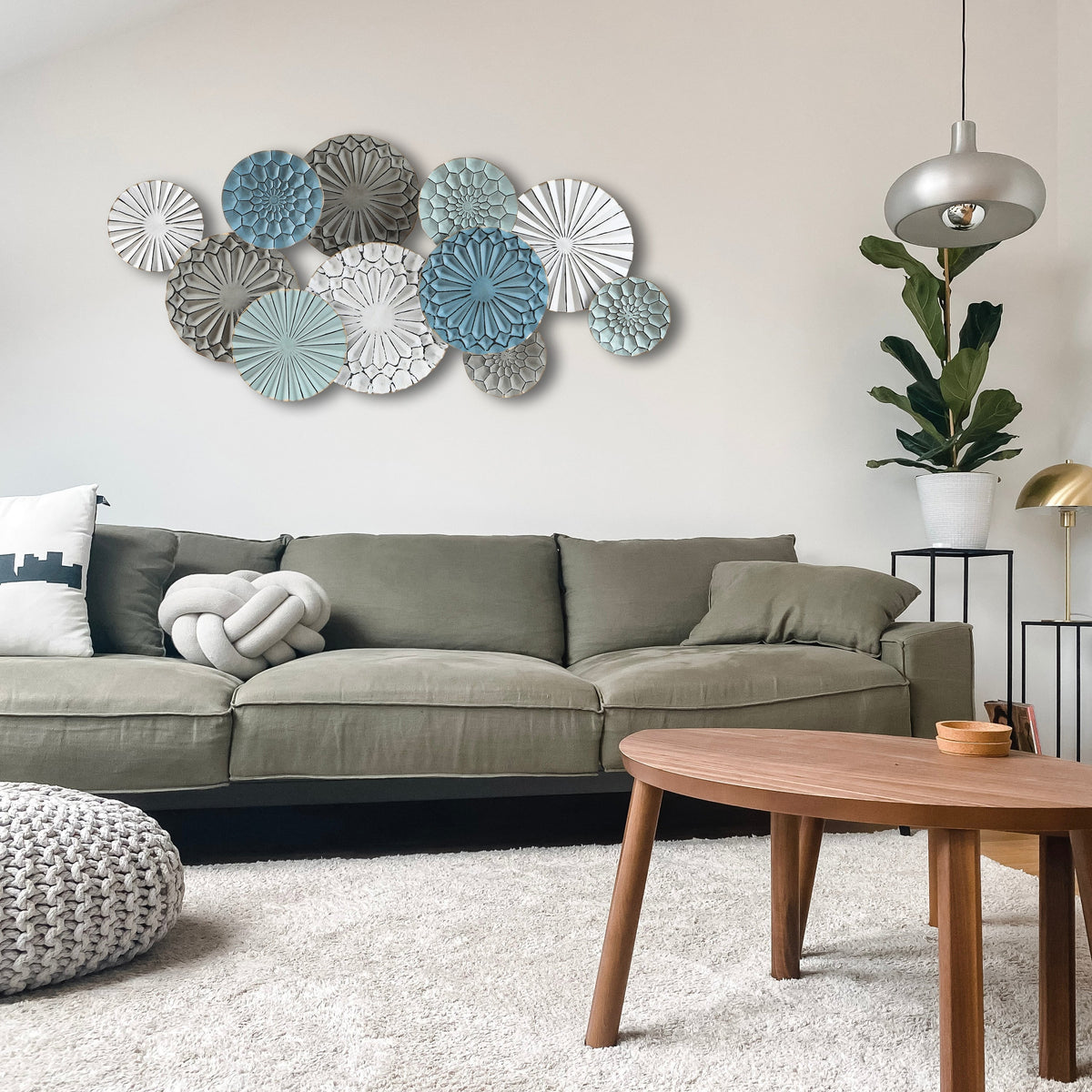 Metal Floral Wall Decor, 24.8 in H x 48.03 in W x 2.56 in D, Blue White Gray