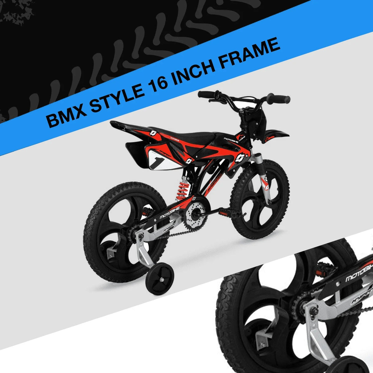 Hyper Bicycles 16 Inch Kids Motobike With Mag Wheels, Training Wheels, Black/Red