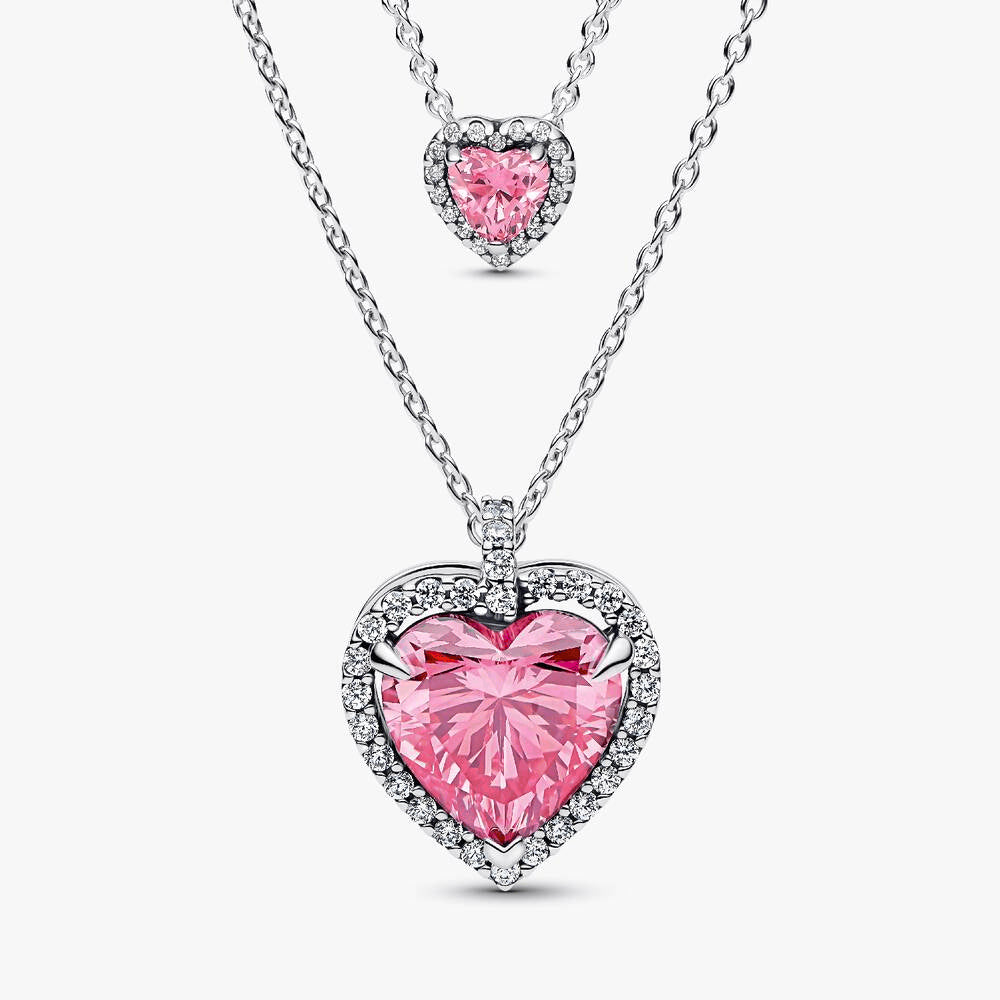 Pink Elevated Hearts Necklace Layering Set