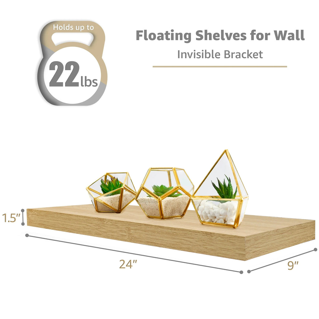 Floating Engineered Wood Wall Shelves, Set Of 3, 23.75 in x 9.25 in
