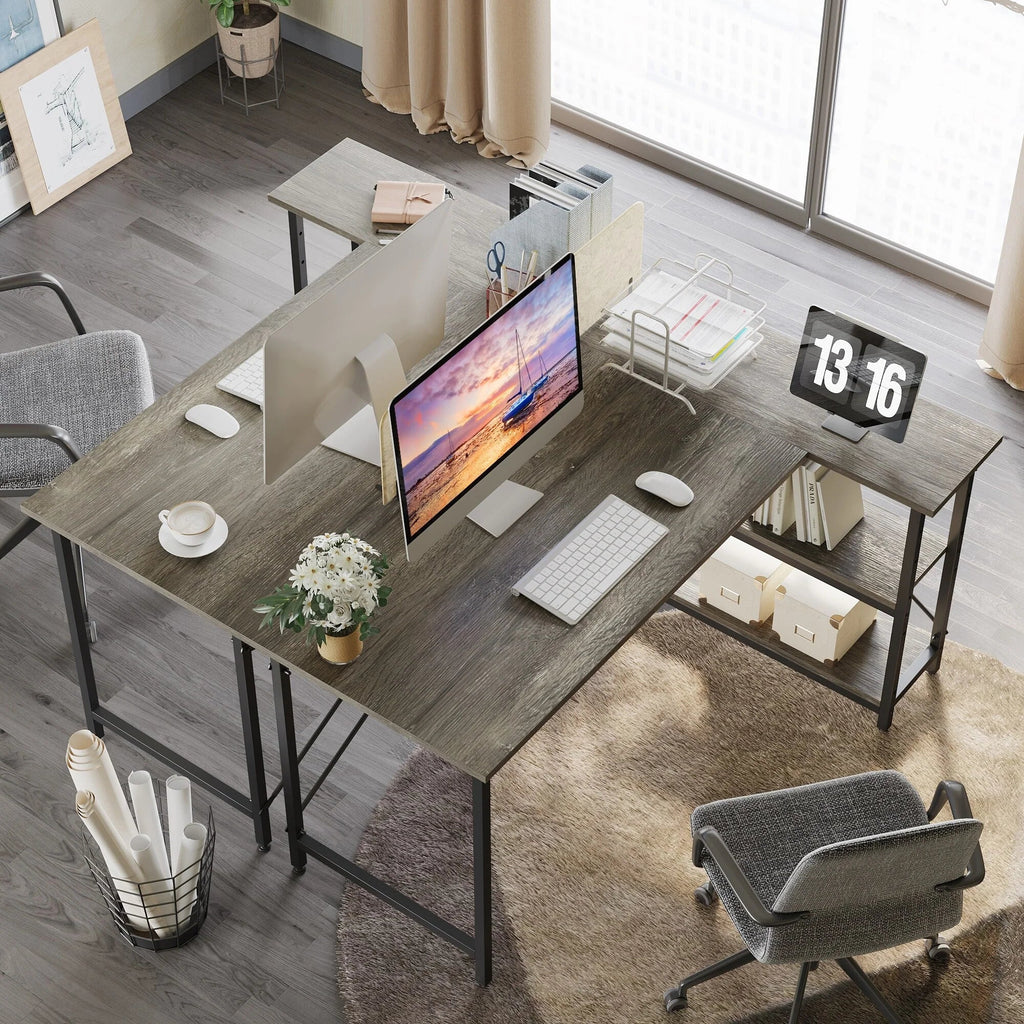 Small L-Shaped Computer Desk With Reversible Storage Shelves - 55-Inch / 47-Inch