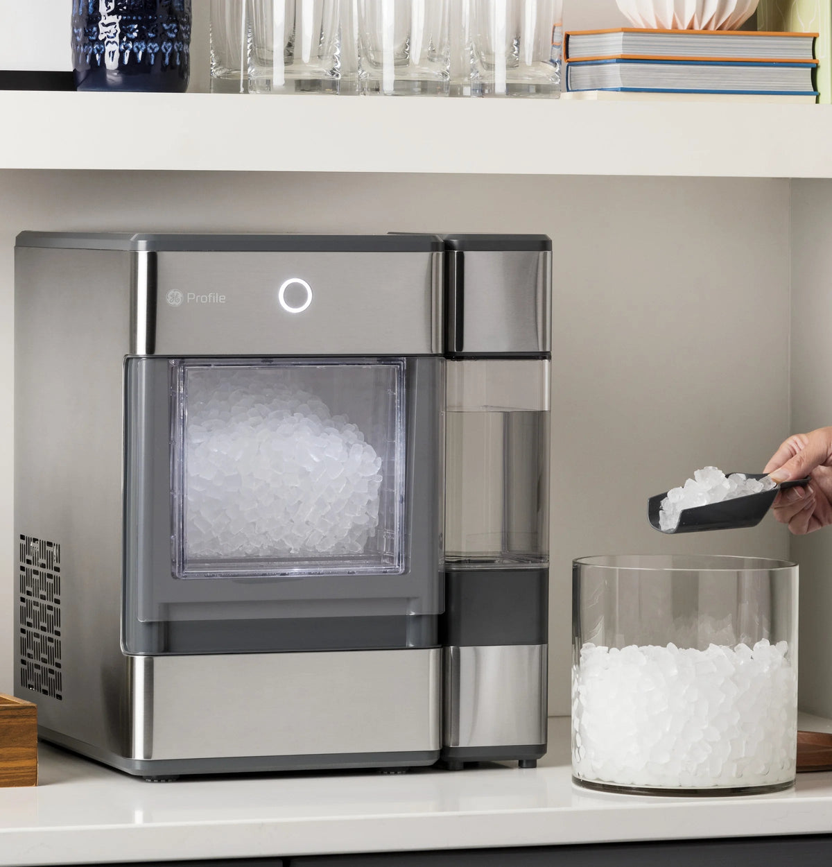 GE Profile Countertop Nugget Ice Maker With Side Tank, Stainless Steel, 33 lbs Daily Ice Production - Opal