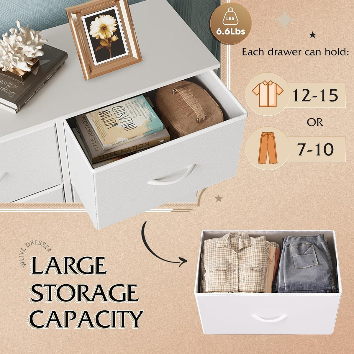 Tall Fabric Dresser With 8 Drawers, 31.7 in L x 11.7 in W x 38.6 in H