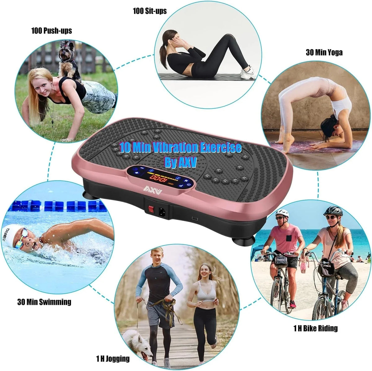 AXV Vibration Plate Fitness Platform, Gray, 2 Resistance Bands - Slim-Gray