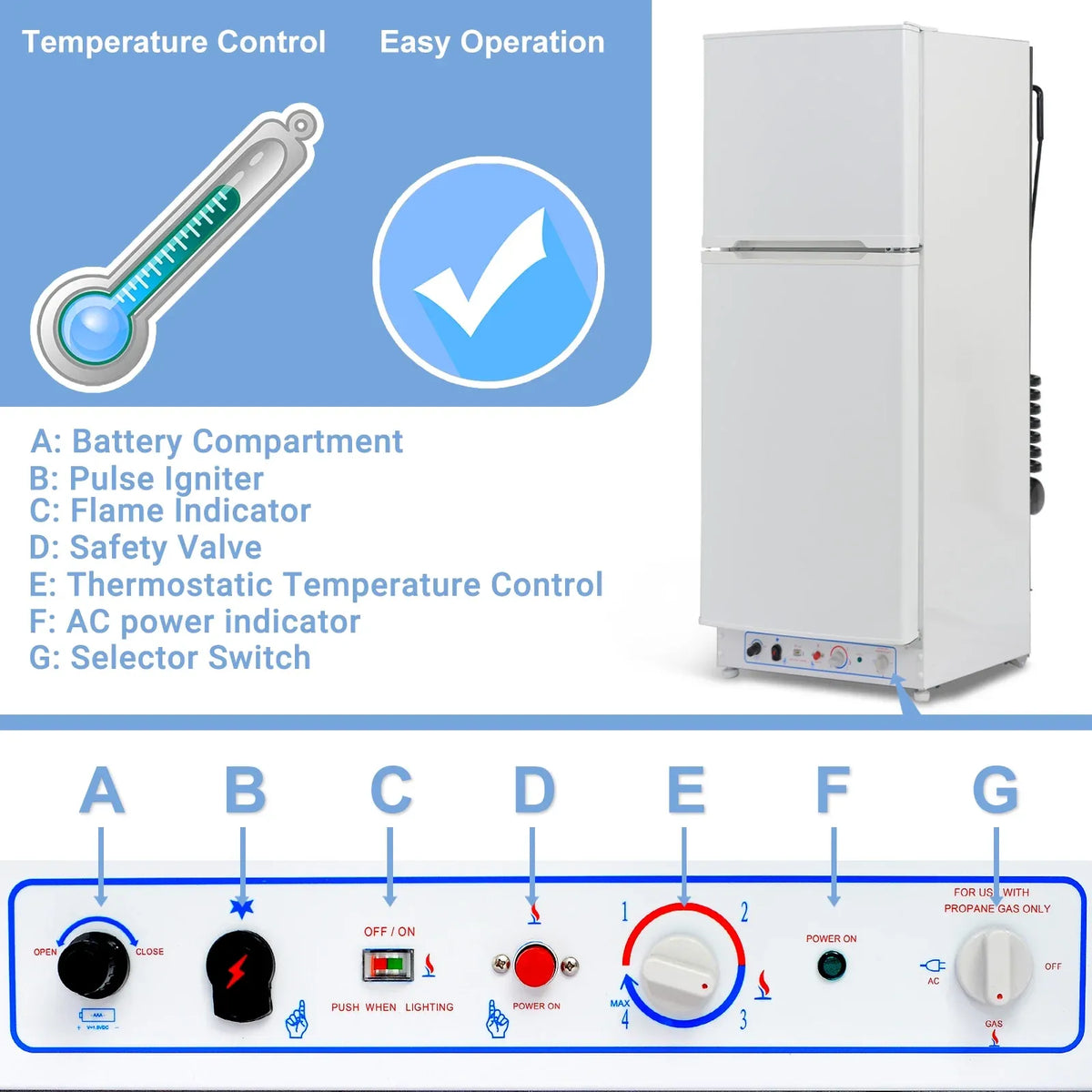 Propane Refrigerator And Freezer 9.4 Cu. Ft. For RVs And Campers