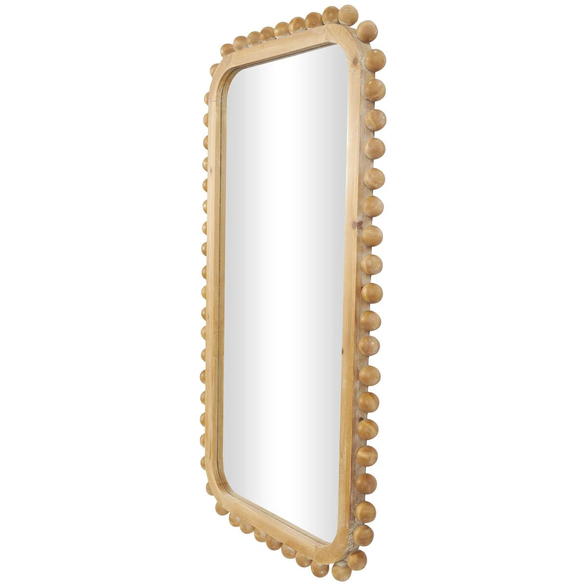 Brown Fir Wood Beaded Frame Wall Mirror 23.50in L x 1.50in W x 45.38in H