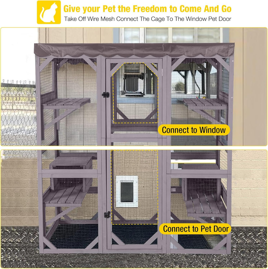 Large Walk-In Outdoor Cat Enclosure With 7 Platforms