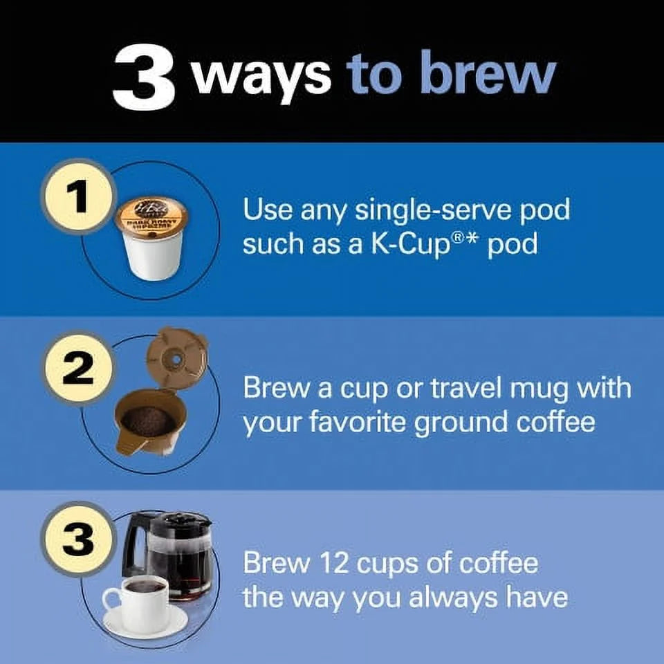 Hamilton Beach FlexBrew Trio Coffee Maker, Single-Serve, Black & Silver, 12-Cup - 49954
