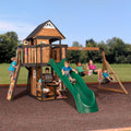 Backyard Discovery Cedar Wood Swing Set With Wave Slide, Clubhouse, Play Kitchen, Belt And Web Swings - Canyon Creek