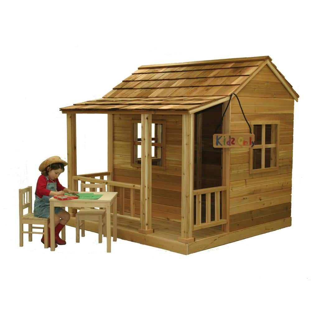 Little Squirt Cedar Wooden Kids Outdoor Playhouse 6 x 6 ft With Dutch Door, 3 Screened Windows And Floor