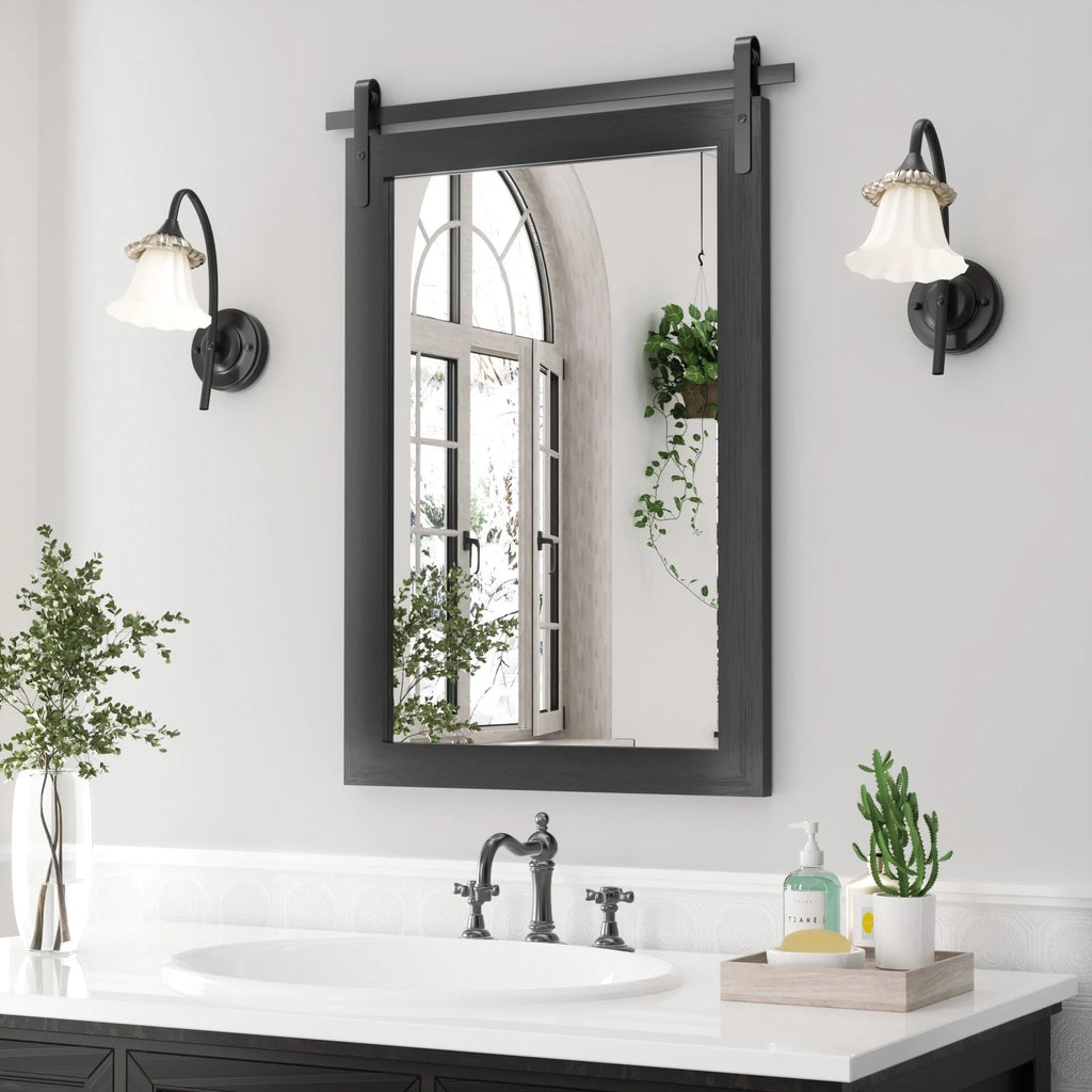 Rectangular Wall Mirror With Wood Frame, 18 x 26 in, 22 x 30 in, 24 x 36 in, or 40 x 26 in - Multiple Sizes