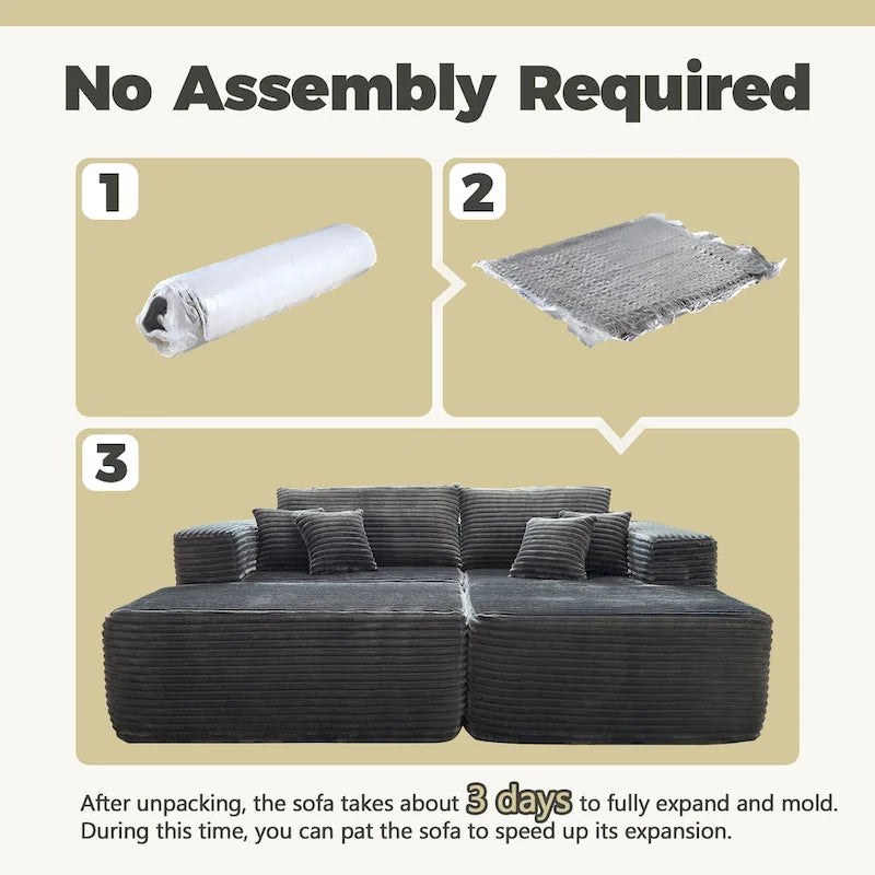 HOOOWOOO Plush L-Shaped Sectional Sofa With Removable Ottoman, 3-Piece, 80L x 69.3W x 35.4H x 59D