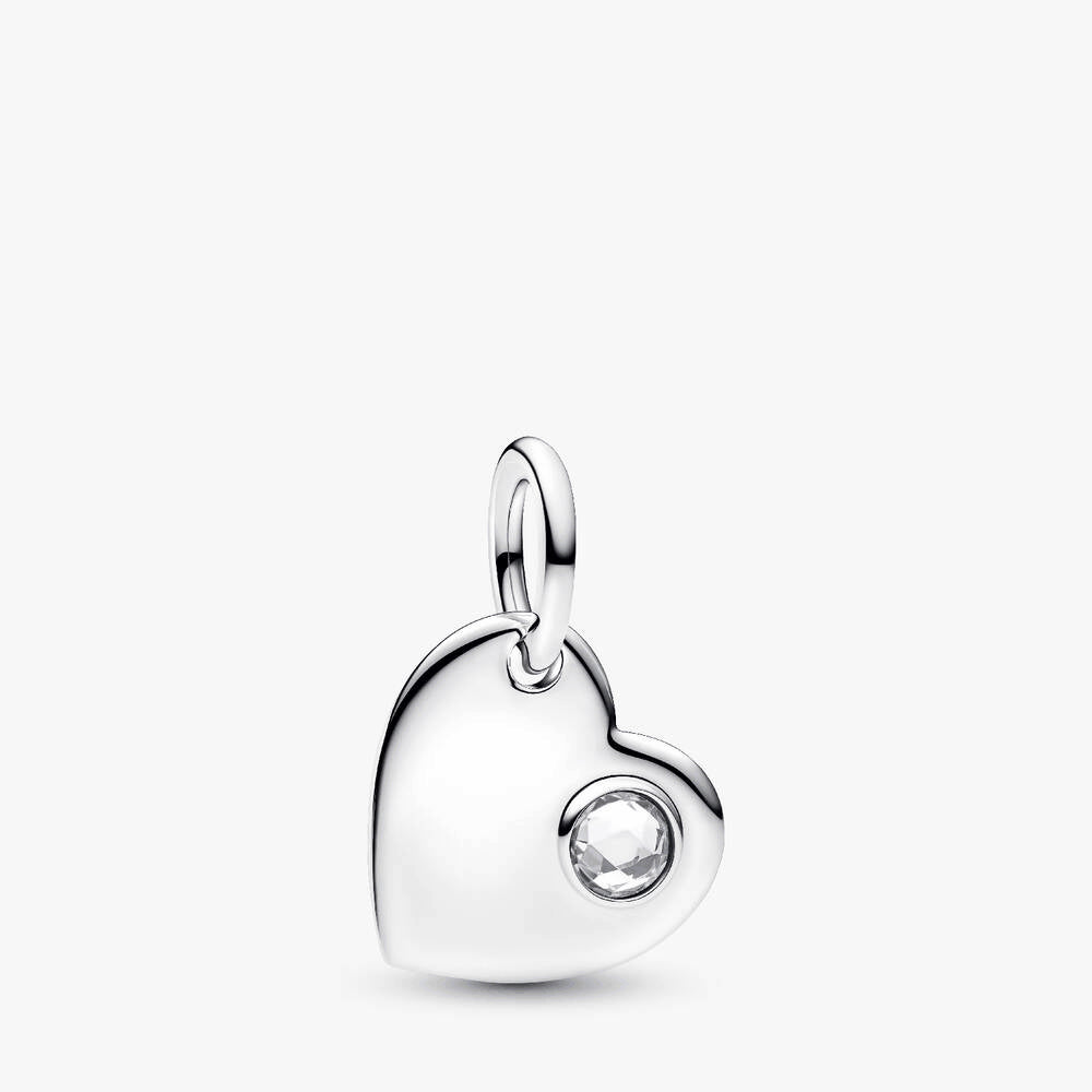 April Engravable Heart Clear Stone Dangle Charm
