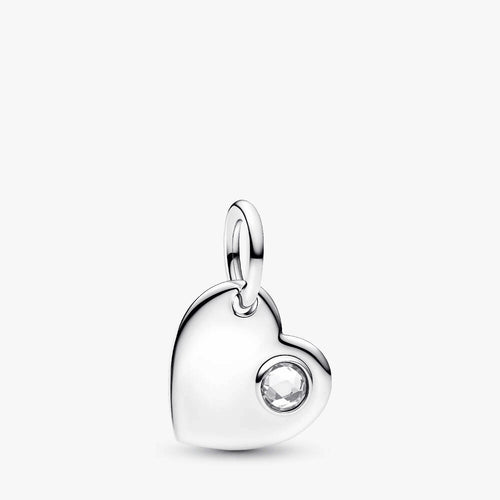 April Engravable Heart Clear Stone Dangle Charm