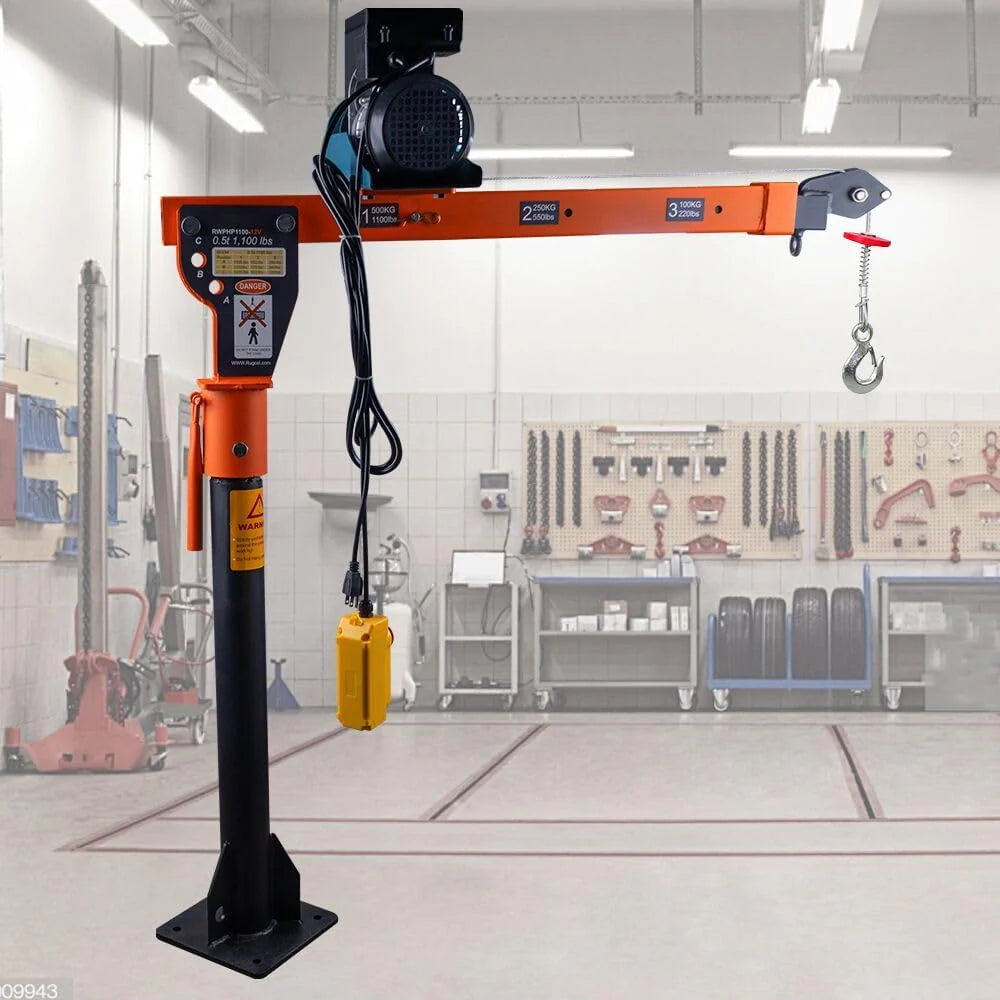 GRIPWAY Folding Truck-Mounted Crane With 110V Electric Hoist, 1100lb Capacity - 1100LB+110V Hoist