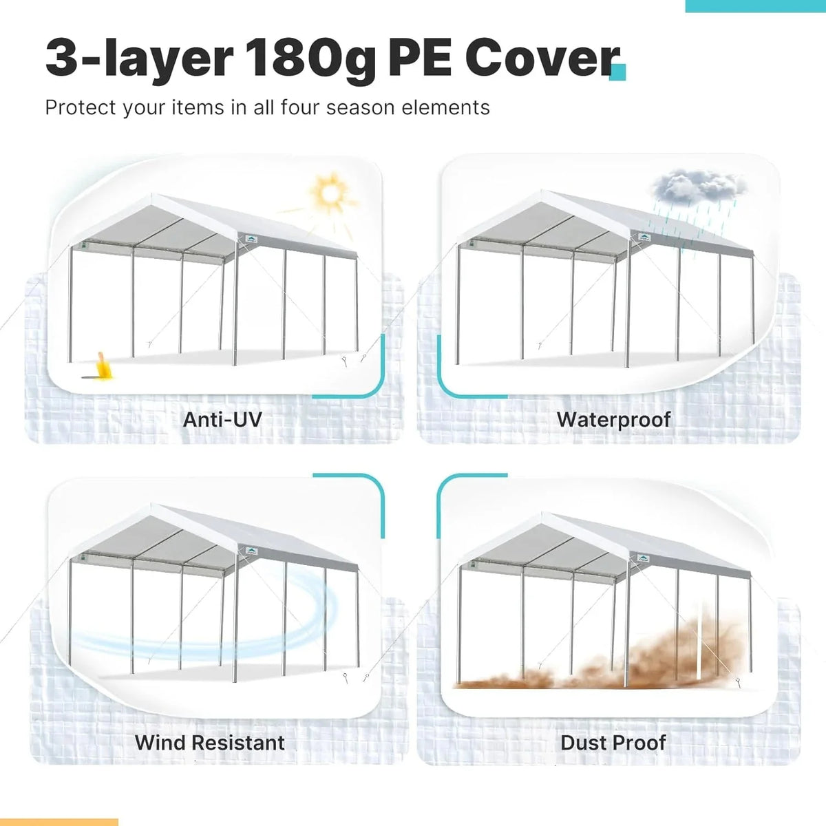 ADVANCE OUTDOOR Heavy Duty Portable Carport 10x20 ft, Beige