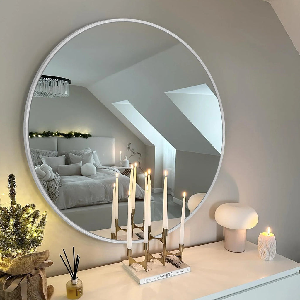 Round Bathroom Vanity Mirror, 24x24 / 36x36, Black, Brushed Gold or Silver