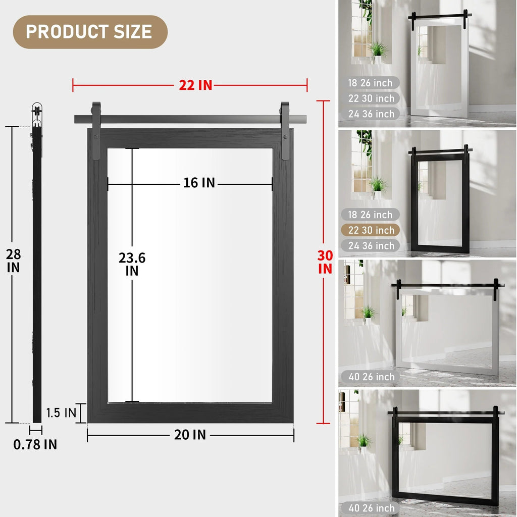 Rectangular Wall Mirror With Wood Frame, 18 x 26 in, 22 x 30 in, 24 x 36 in, or 40 x 26 in - Multiple Sizes