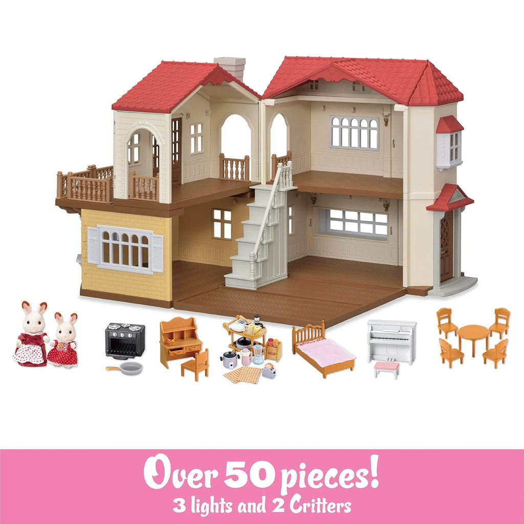 Calico Critters Red Roof Country Home Dollhouse Playset With Figures, Furniture And Accessories