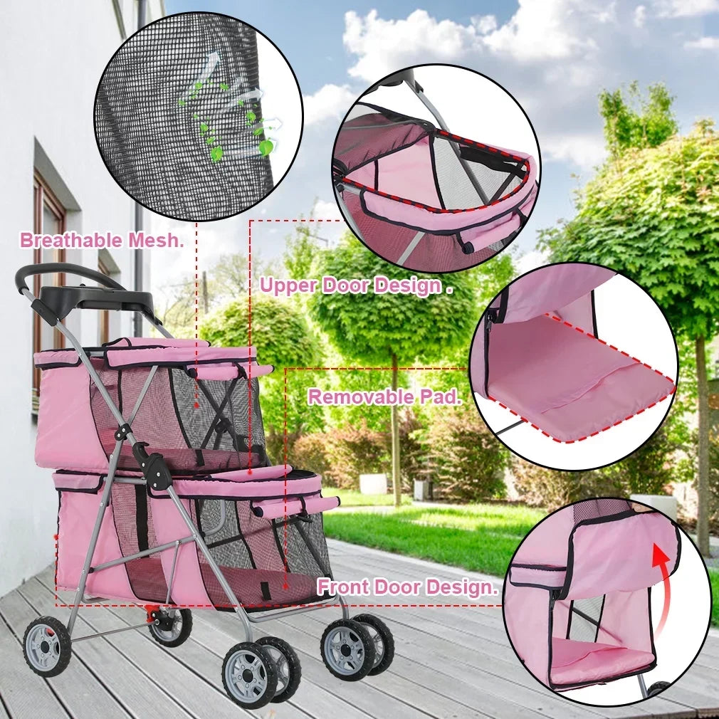 YRLLENSDAN Pet Stroller for Small and Medium Dogs and Cats - 4 Wheels