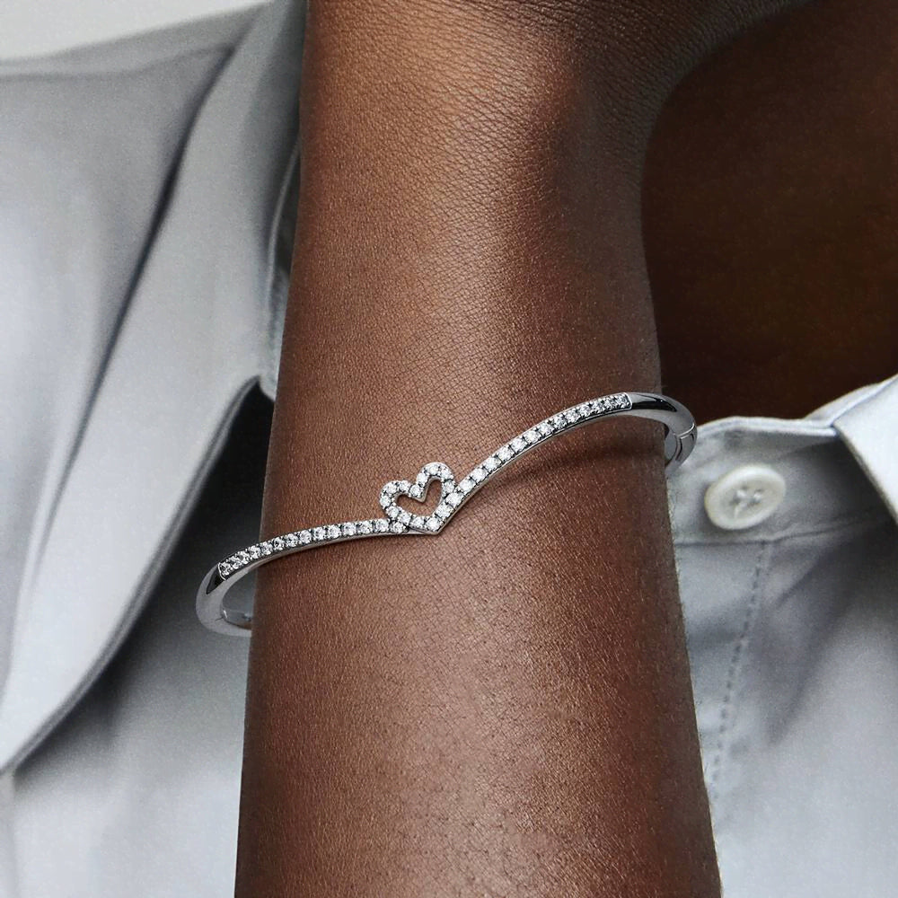 FINAL SALE - Sparkling Wishbone Heart Bangle