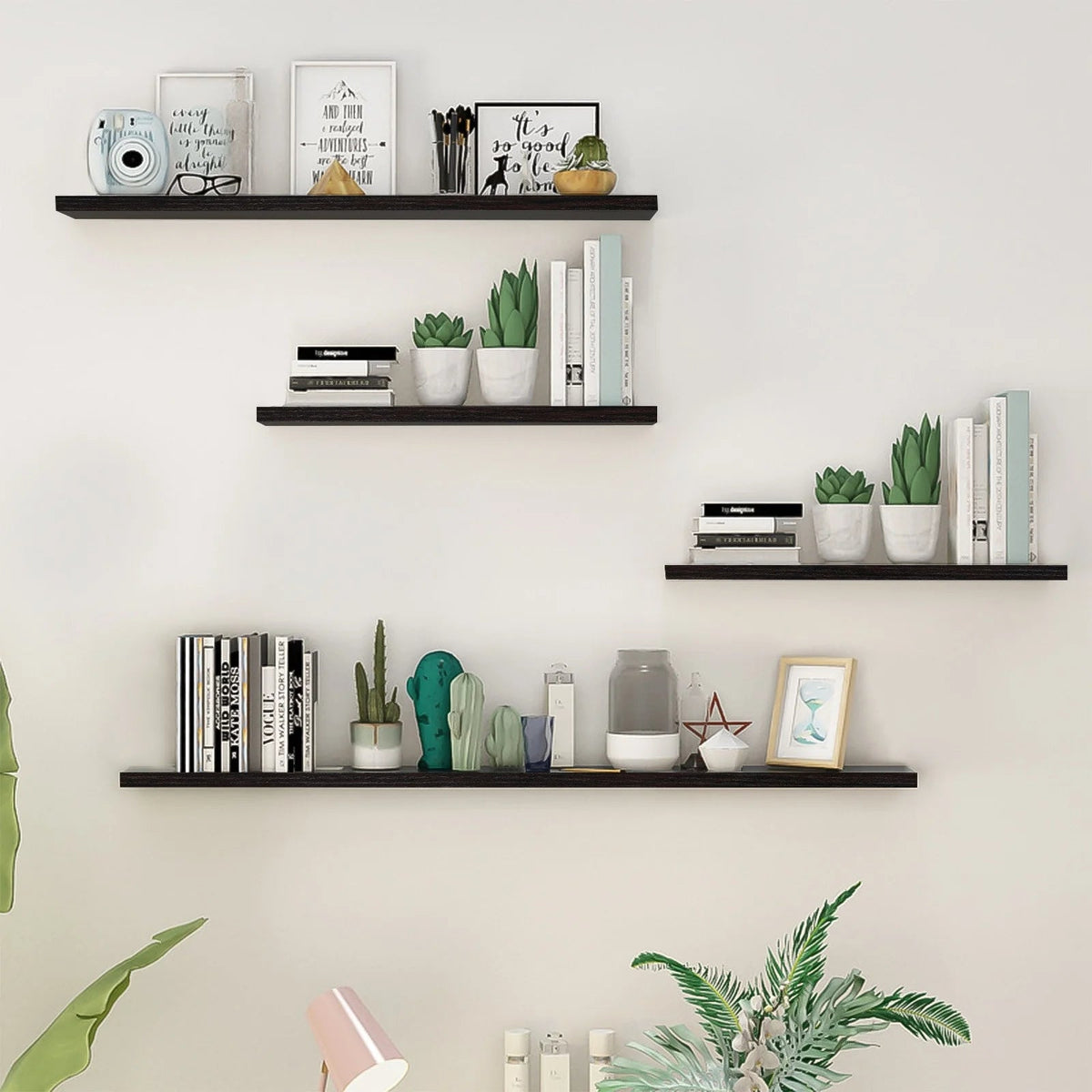 4-Piece Wood Floating Wall Shelves - White And Black