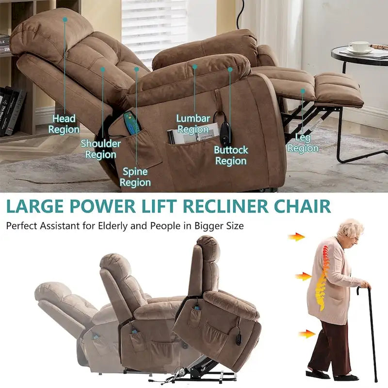 Large Electric Power Lift Recliner With Heat, Massage, Hidden Cup Holder - 40.94W x 38.19D x 42.52H