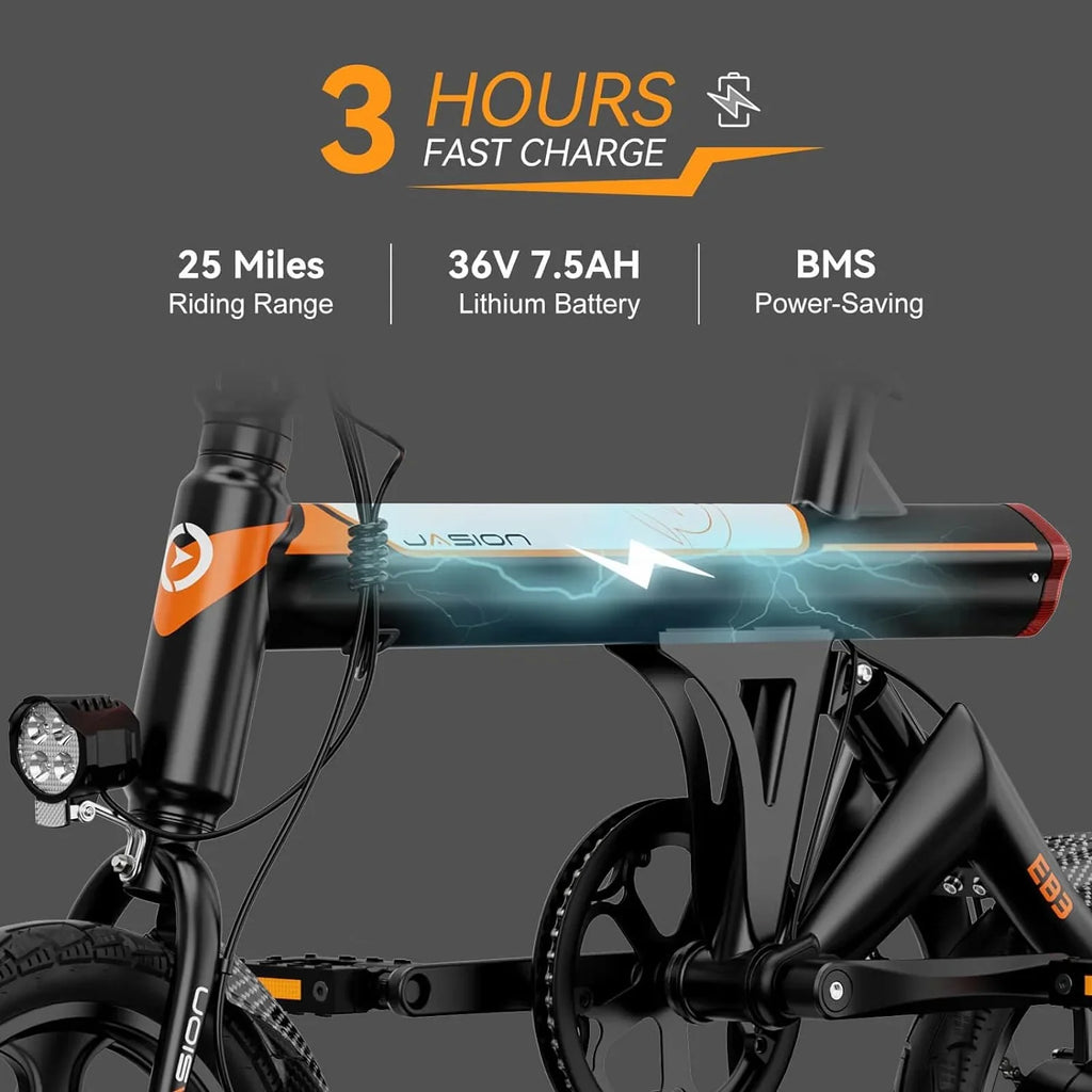 Jasion 14 Inch Folding Electric Bike, 21 Mph, 500W Peak Motor, 270Wh Battery - EB3