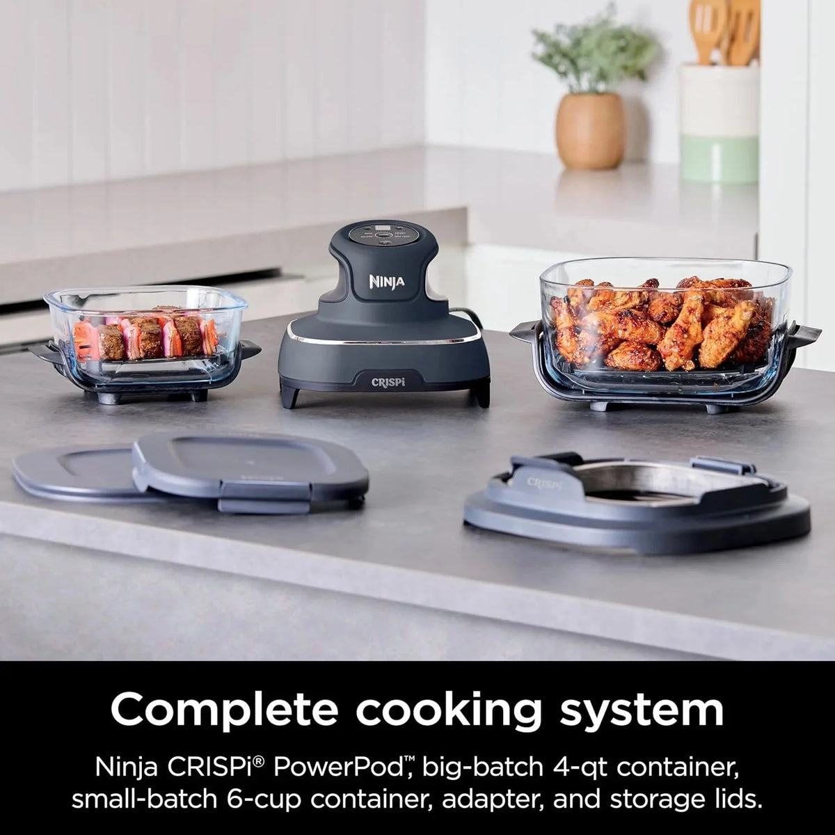 Ninja Crispi 4-in-1 Portable Glass Air Fryer Cooking System, 1500W, 4 QT And 6-Cup Containers