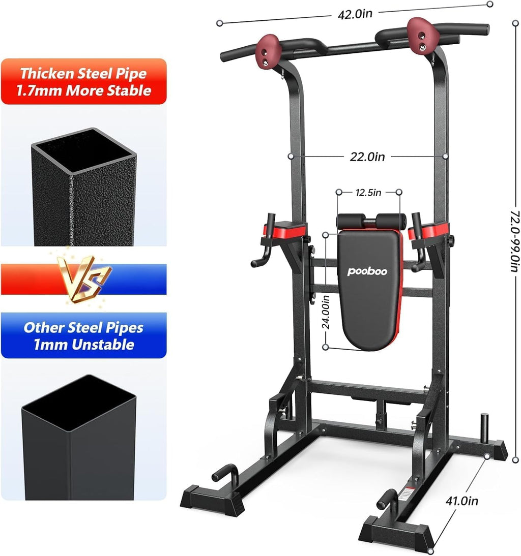Power Tower Dip Station With Pull-Up Bar, Supine Board, Adjustable