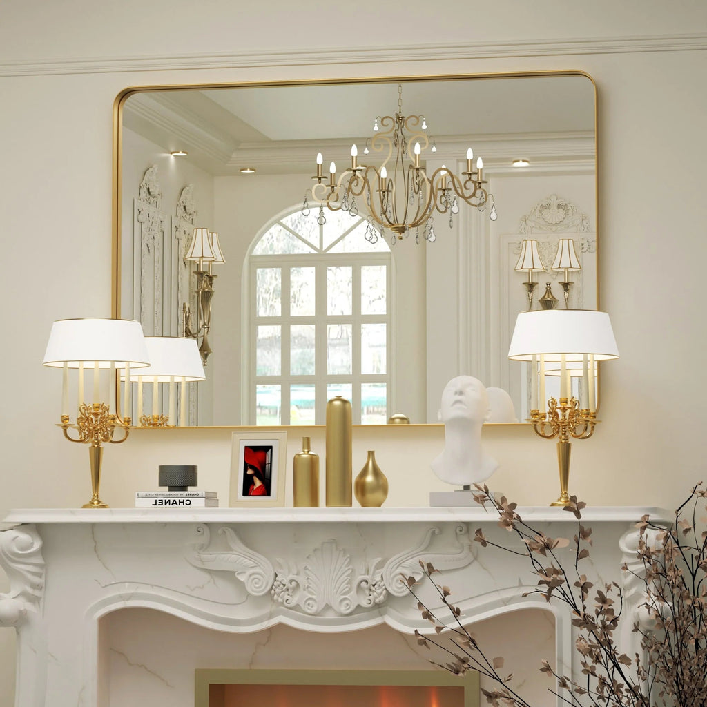 Framed Wall Vanity Mirror With Rounded Corners, 1 Piece