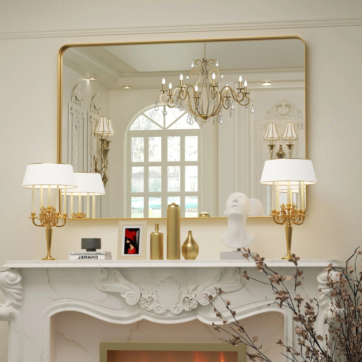 Framed Wall Vanity Mirror With Rounded Corners, 1 Piece