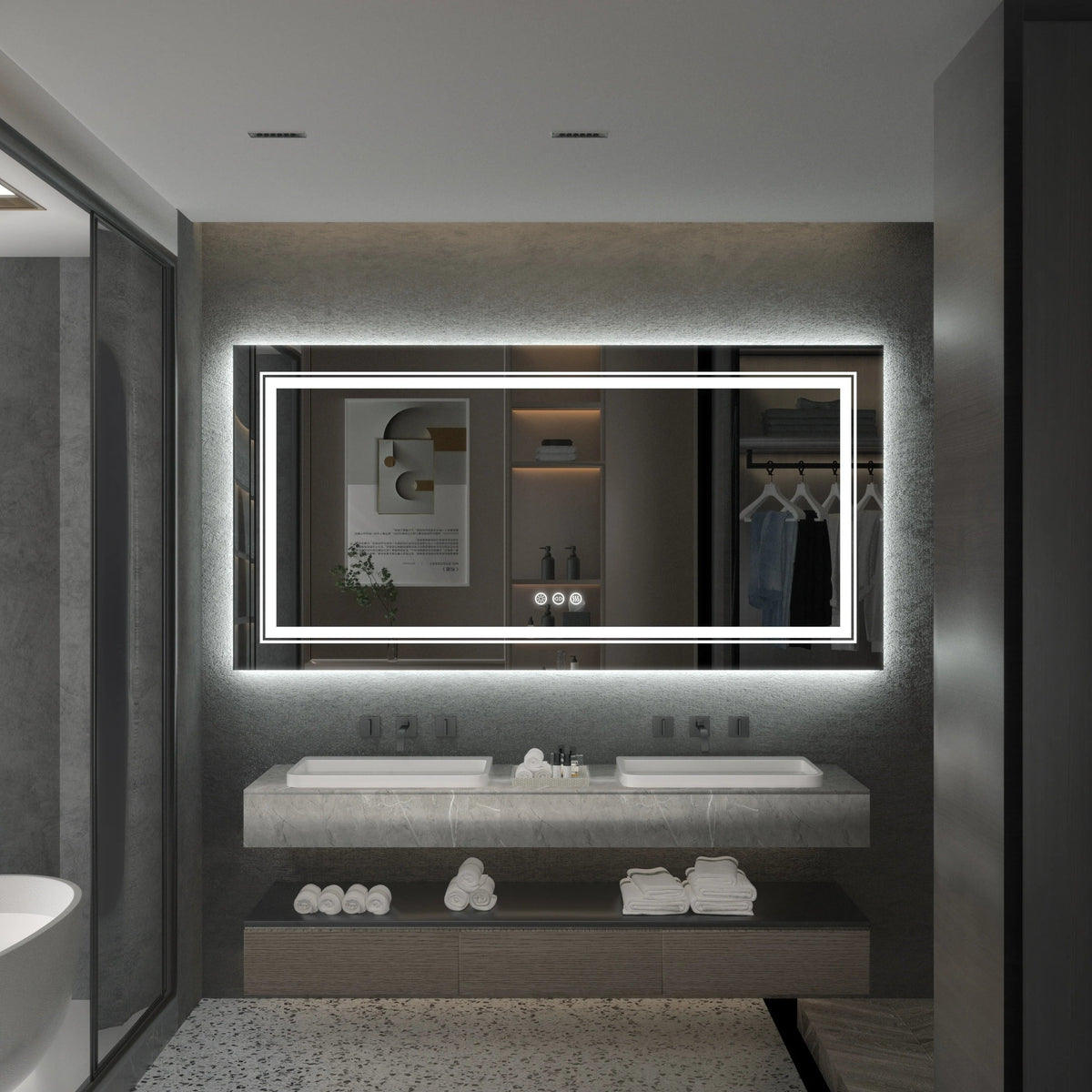 LED Lighted Bathroom Vanity Mirror, Silver, 3 Colors