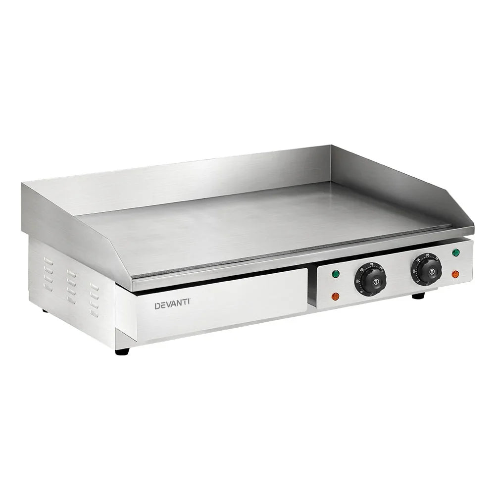 Devanti Commercial Electric Griddle BBQ Grill Plate, 73cm, 4400W, Silver