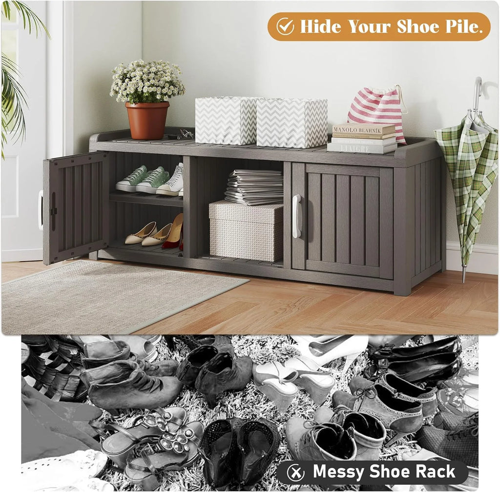 KAMABOKO Outdoor Shoe Storage Cabinet, Black, 2 Doors