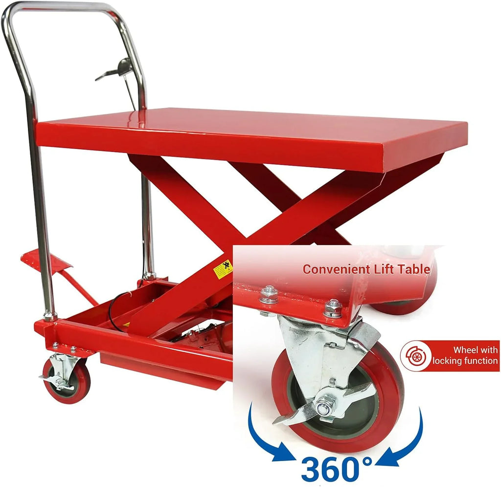 MERXENG Hydraulic Lift Table Cart, 660 lbs, 31 in Lift Height, Double Scissor, 4 Wheels