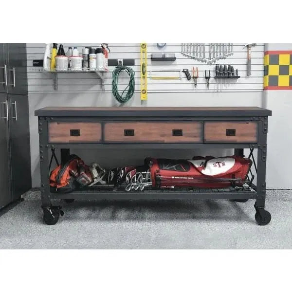 Building Products 72 in 3-Drawer Rolling Industrial Workbench With Wood Top