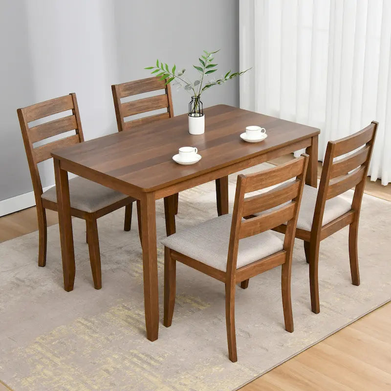 5-Piece Solid Wood Dining Table Set With 4 Slat Back Chairs - 47L