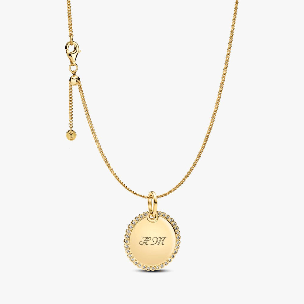 Engravable Sparkling Round Tag Pendant Necklace