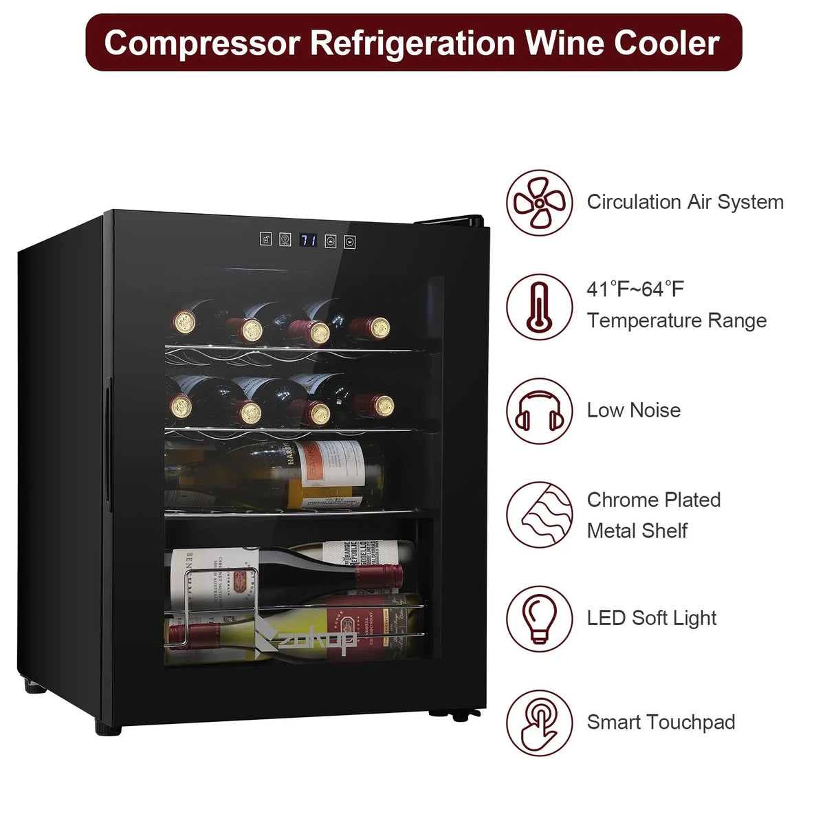 Zimtown 16 Bottle Compressor Wine Cooler Refrigerator, Black - Digital Temperature Control With Lock