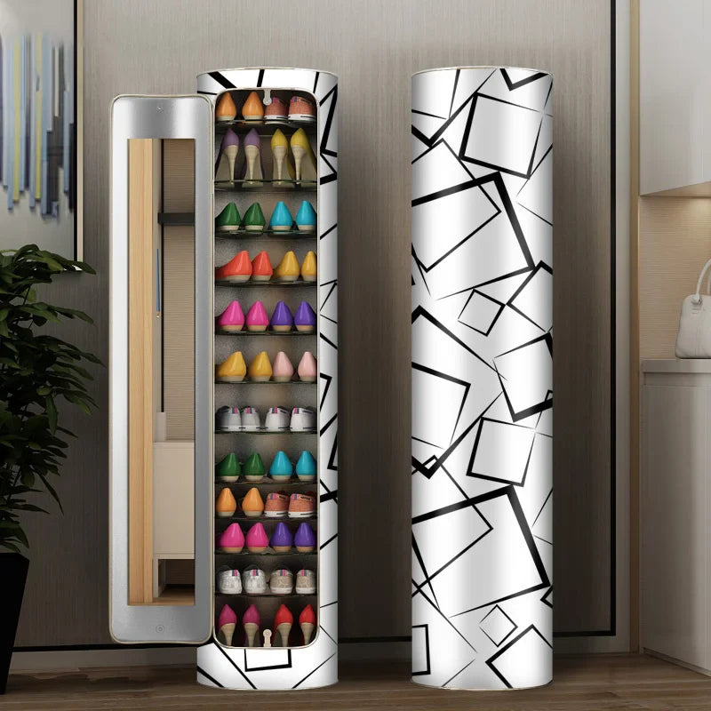 Large-Capacity Multi-Layer Rotating Disinfection Shoe Cabinet With Mirror And Deodorizer - Sizes 66-5 Or 77-6