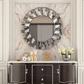 32 Inch Round Sunburst Decorative Wall Mirror, Silver Glass - 31.5 Inch