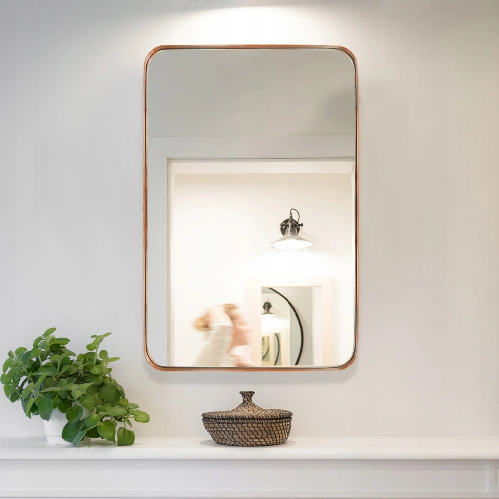Framed Wall Vanity Mirror With Rounded Corners, 1 Piece