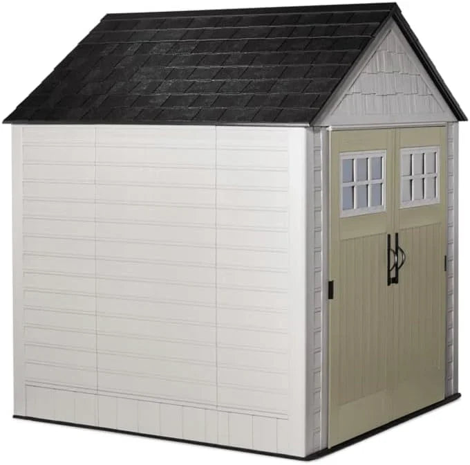 Rubbermaid Resin Outdoor Storage Shed With Floor, 7 x 7 Ft, Gray