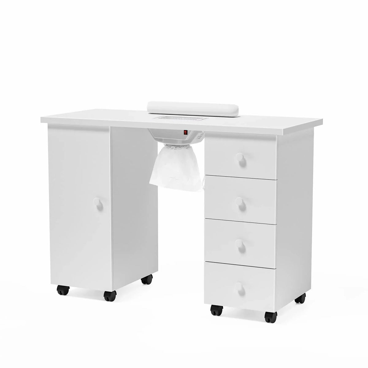 OmySalon Manicure Table Nail Desk With Electric Dust Collector, 4 Drawers, 3-Layer Cabinet
