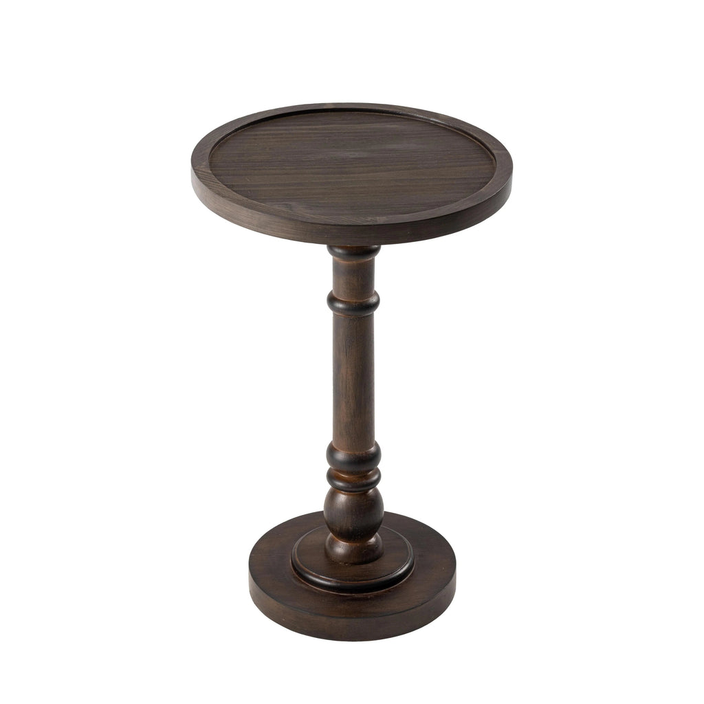 Pedestal End Table With Round Tray Top And Distressed Finish