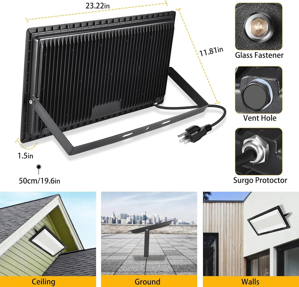 YANYCN 200W LED Flood Light 3 Pack, 22800lm 5000K Daylight White, IP66 Waterproof - 200W-TG-XPG-A