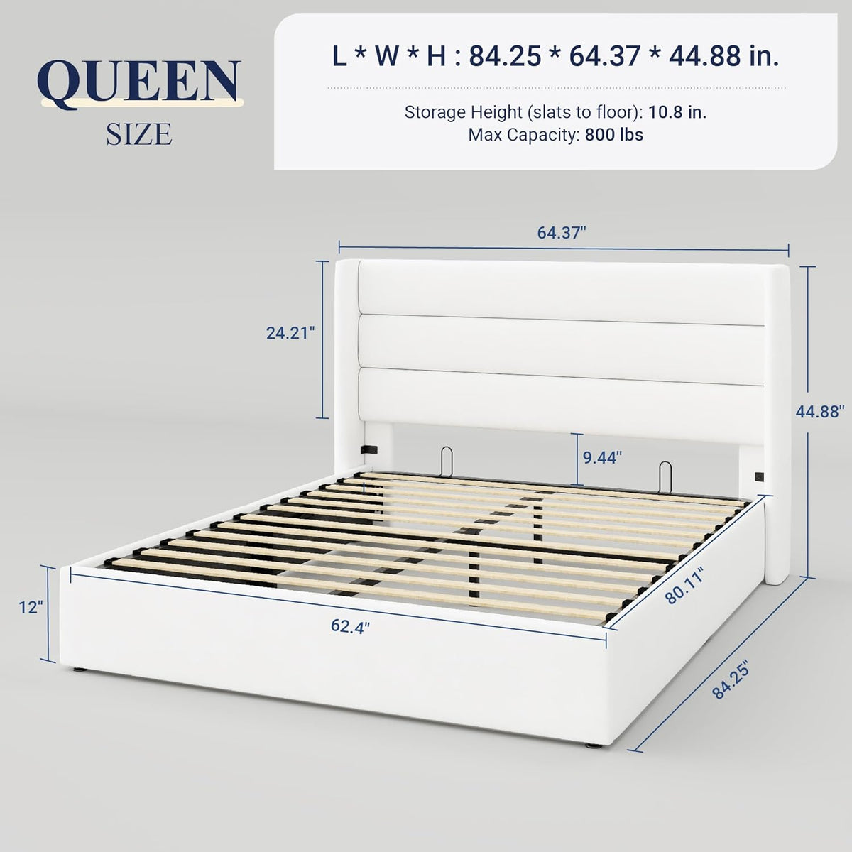 Queen Size Lift-Up Storage Bed With Wingback Headboard, Upholstered Platform Bed Frame With Hidden Storage