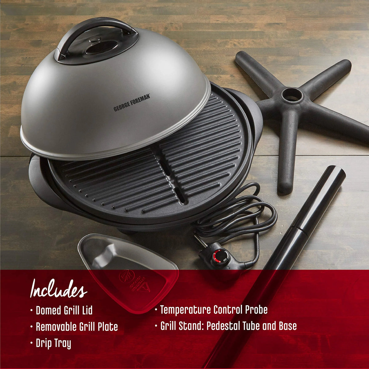 George Foreman Indoor/Outdoor Electric Grill, Silver, 12+ Servings Up To 15 - GGR50B