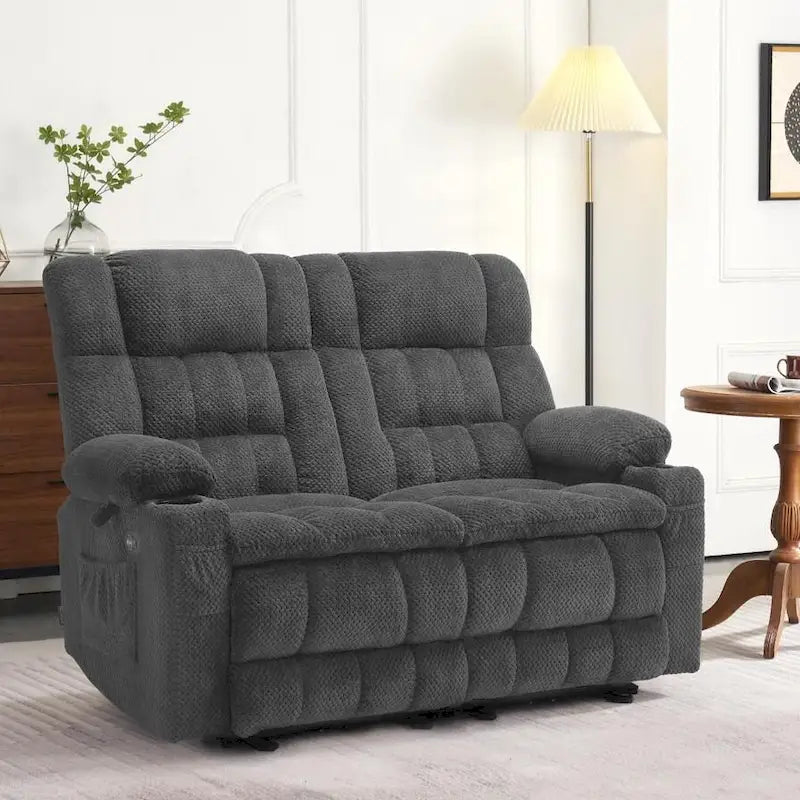 MCombo Power Reclining Loveseat With Heat, Vibration, Cupholders And USB Charge Ports - RS6314